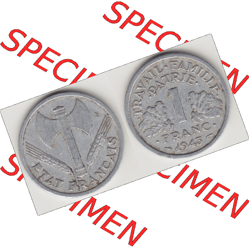 Münze Frankreich Umlaufmünzen Sammlung in PNG 1942-1944, 1 Franken - Francs 1943-2 (3) - Digitales Münzen-Bildmaterial einer französischen Francs Münze aus Frankreich... Sammlung