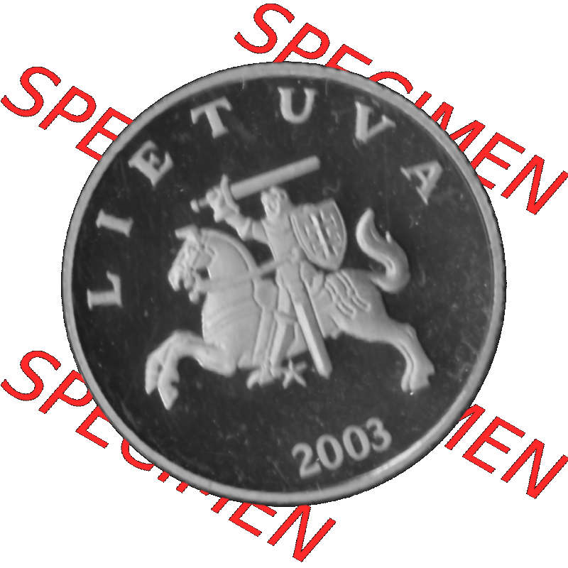 Alte Münze Litauen Kursmünzensatz 1997-2014, 1 Litas 2003-01 Graustufen. Vorderseite in Graustufen der litauischen Münze 2003, auf einen digitalen PNG-Bild der alten Münze... Sammlung