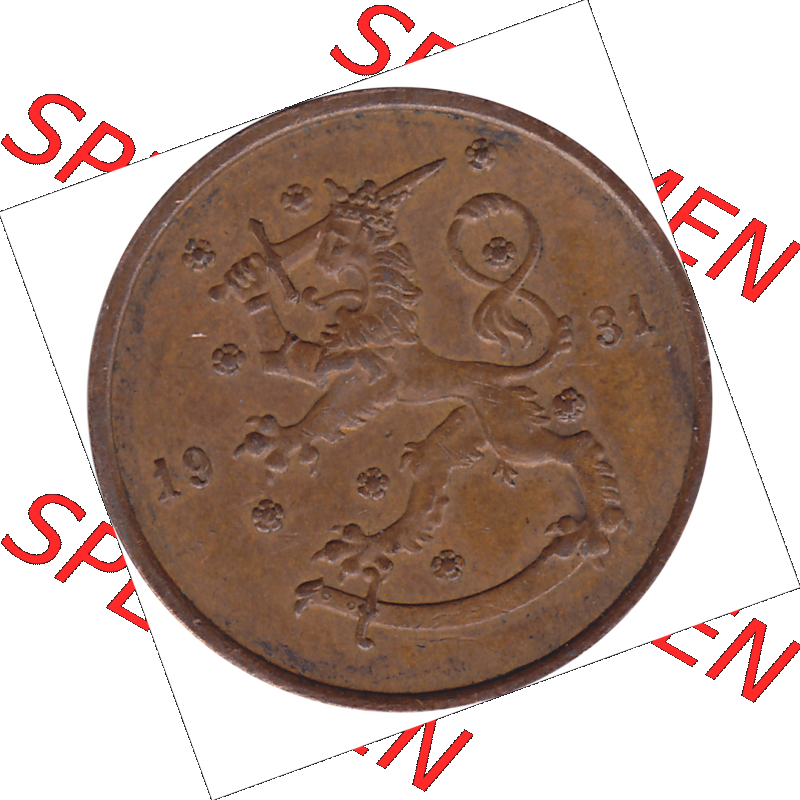 Münze Finnland / SUOMI Umlaufmünzen Sammlung in PNG 1919-1940, 10 Penny, Penniä 1931 (5) - Digital Münzen-Bildmaterial einer Münze aus Finnland in farbige... Sammlung