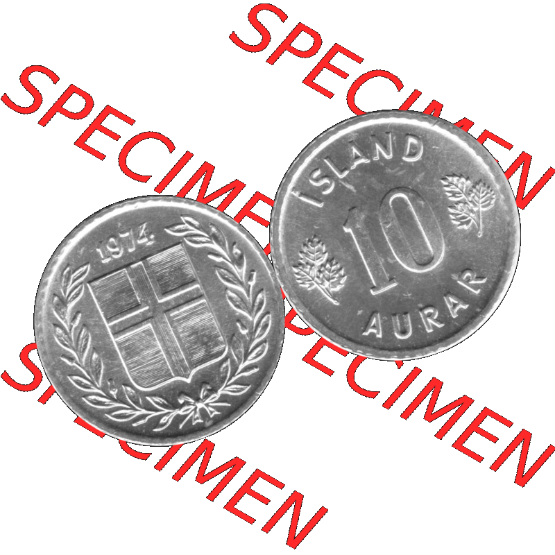 Alte Münze Island Umlaufmünze 1970-1974, 10 Aurar, Zehn Aura 1974-01 Graustufen. Vorderseite und Rückseite der Münze / Kursmünze aus Island, vertikal... Sammlung