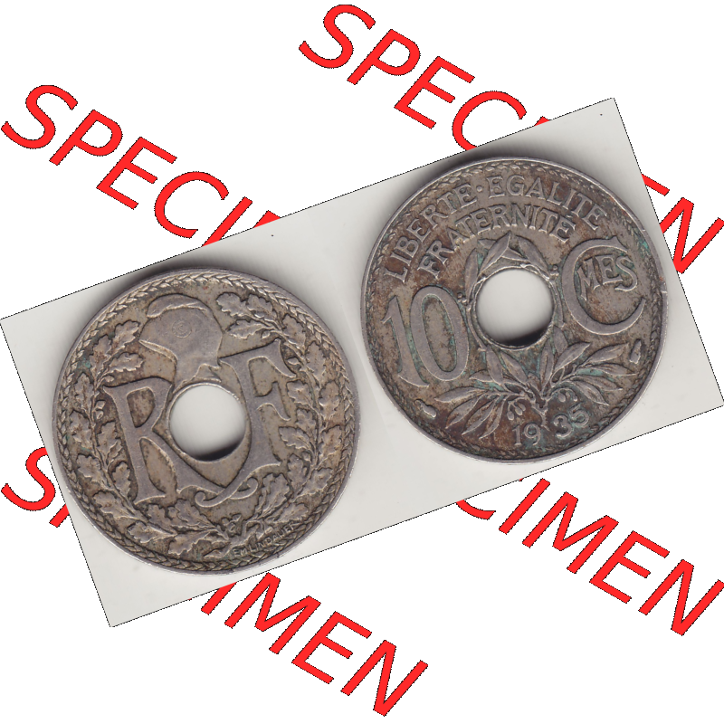 Münze Frankreich Umlaufmünzen Sammlung in PNG 1917-1938, 10 Centimes - Cmes 1935-4 (3) - Digitales Münzen-Bildmaterial einer französischen Francs Münze aus Frankreich... Sammlung