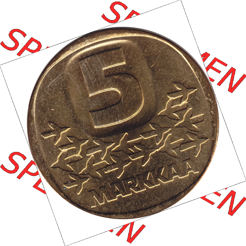 Münze Finnland / SUOMI Umlaufmünzen Sammlung in PNG 1979-1993, 5 Markkaa Fünf finnische Mark 1980-01, Suomi Finland (6) - Digital Münzen-Bildmaterial einer... Sammlung