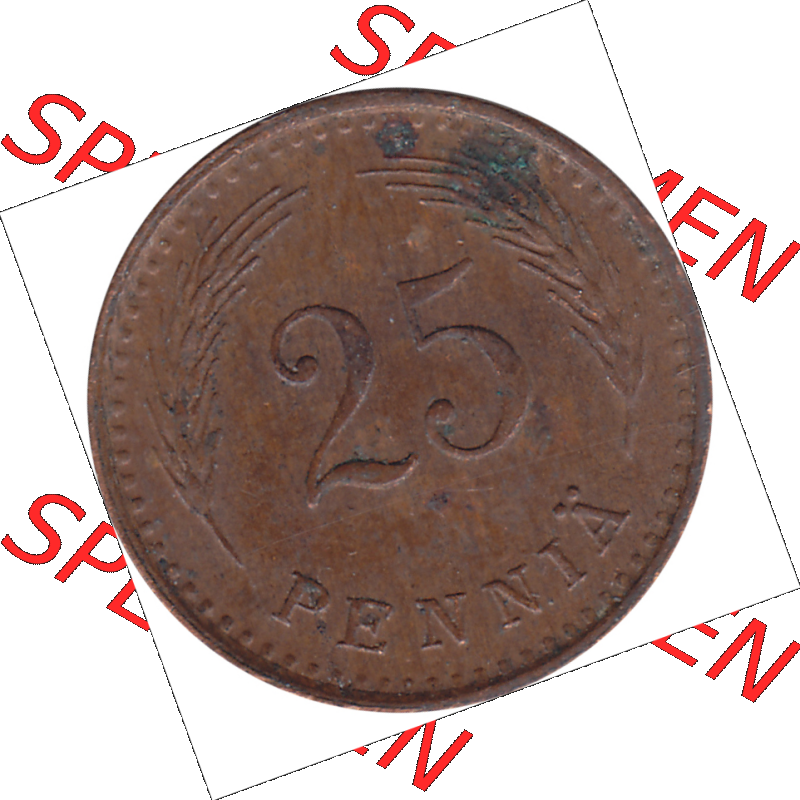 Münze Finnland / SUOMI Umlaufmünzen Sammlung in PNG 1940-1943, 25 Penny, Penniä Lupfer 1941-1 (6) - Digital Münzen-Bildmaterial einer Münze aus Finnland... Sammlung