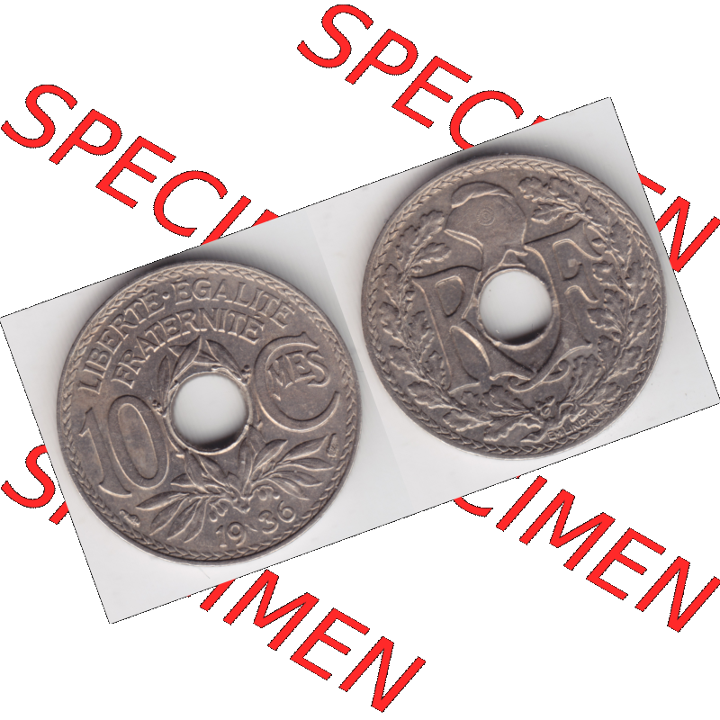 Münze Frankreich Umlaufmünzen Sammlung in PNG 1917-1938, 10 Centimes, Cent 1936 (3) - Digitales Münzen-Bildmaterial einer französischen Francs Münze aus Frankreich... Sammlung