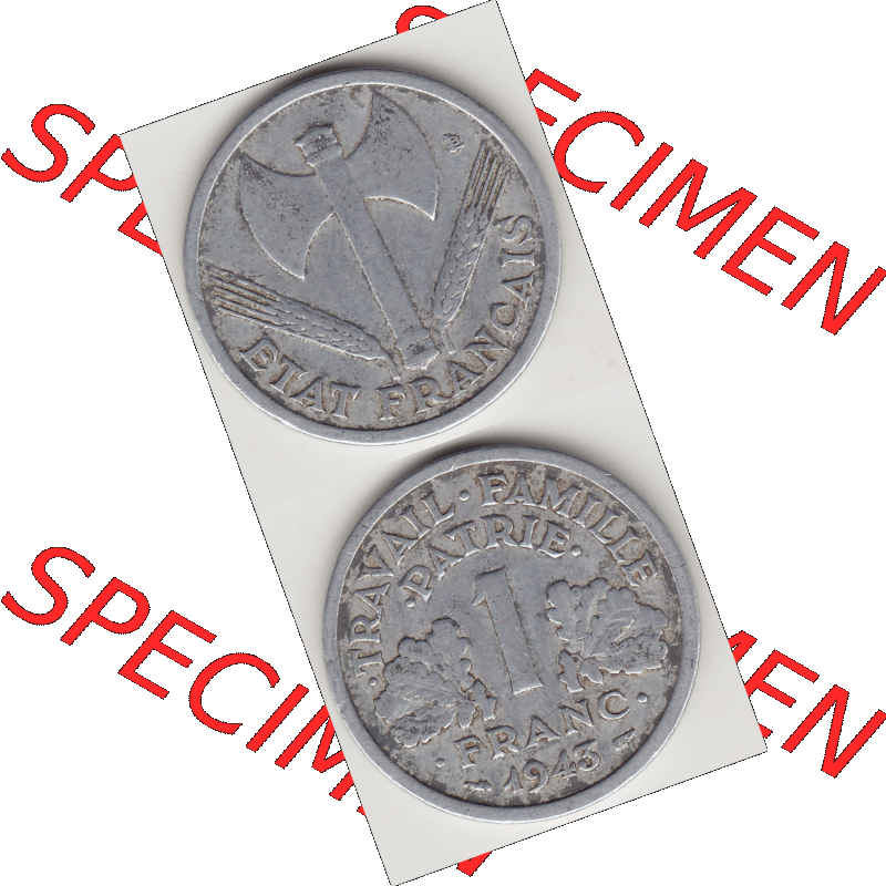 Münze Frankreich Umlaufmünzen Sammlung in PNG 1942-1944, 1 Franken - Francs 1943-1 (4) - Digitales Münzen-Bildmaterial einer französischen Francs Münze aus Frankreich... Sammlung