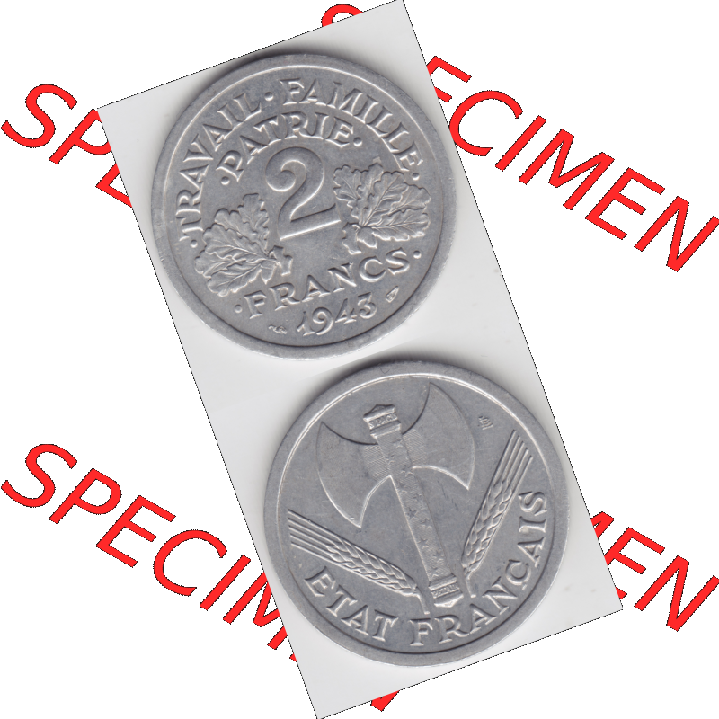 Münze Frankreich Umlaufmünzen Sammlung in PNG 1943-1944, 2 Francs, Franken 1943 (4) - Digitales Münzen-Bildmaterial einer französischen Francs Münze aus Frankreich... Sammlung