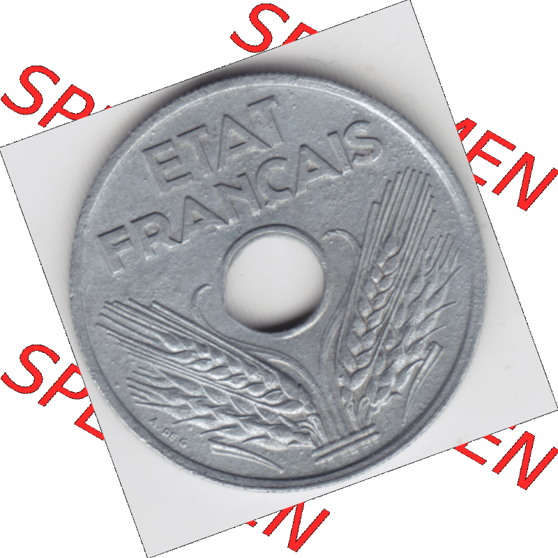 Münze Frankreich Umlaufmünzen Sammlung in PNG 1941-1944, 20 Centimes, Cent 1943 (2) - Digitales Münzen-Bildmaterial einer französischen Francs Münze aus Frankreich... Sammlung