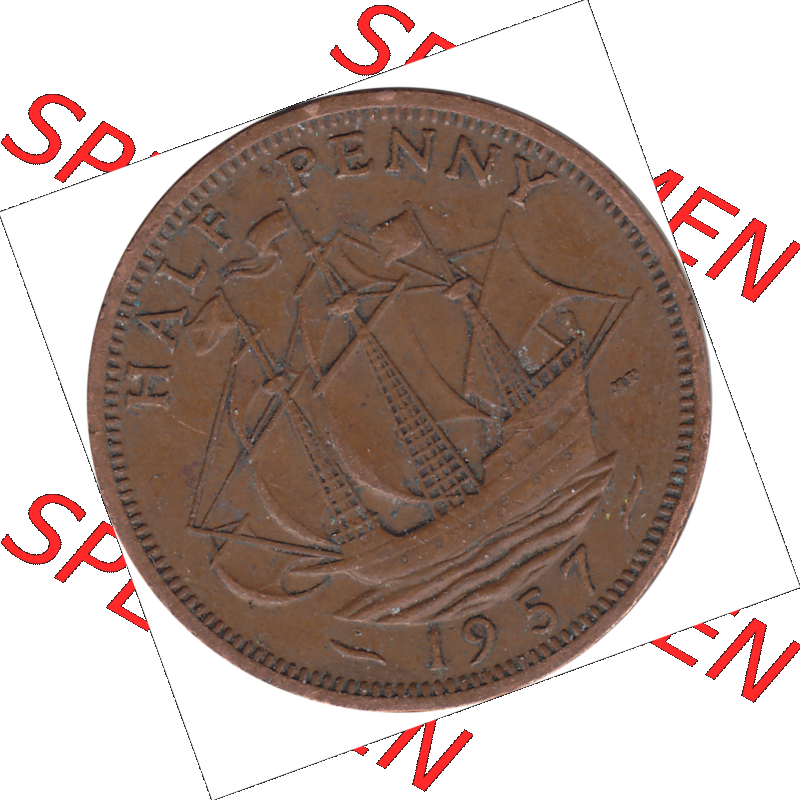 Münzen Großbritannien Umlaufmünzen Sammlung in PNG 1954-1970, Half Penny, Halber Pence 1957-02, Elisabeth II. (6) - Digitales Münzen-Bildmaterial... Sammlung