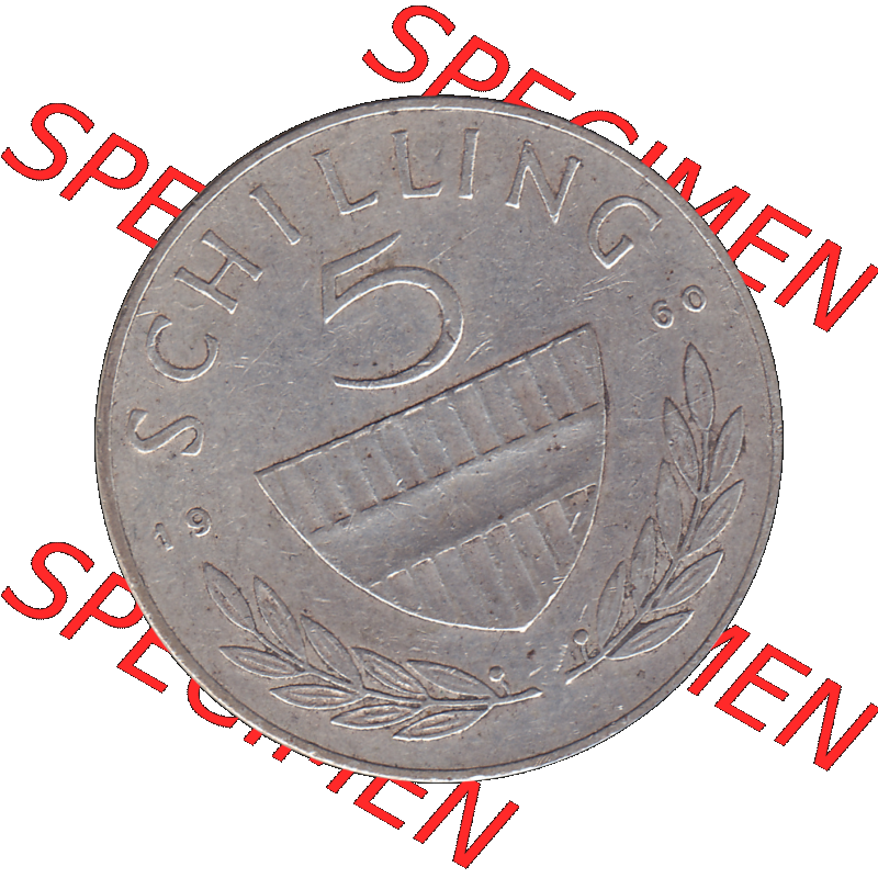 Alte Münze 5 / Fünf Schilling Österreich in original Farbgebung von Scanner transparenten PNG 1960-1968, 5 Fünf Schilling 1960-01, 5,20 Gramm 640er Silber,... Sammlung