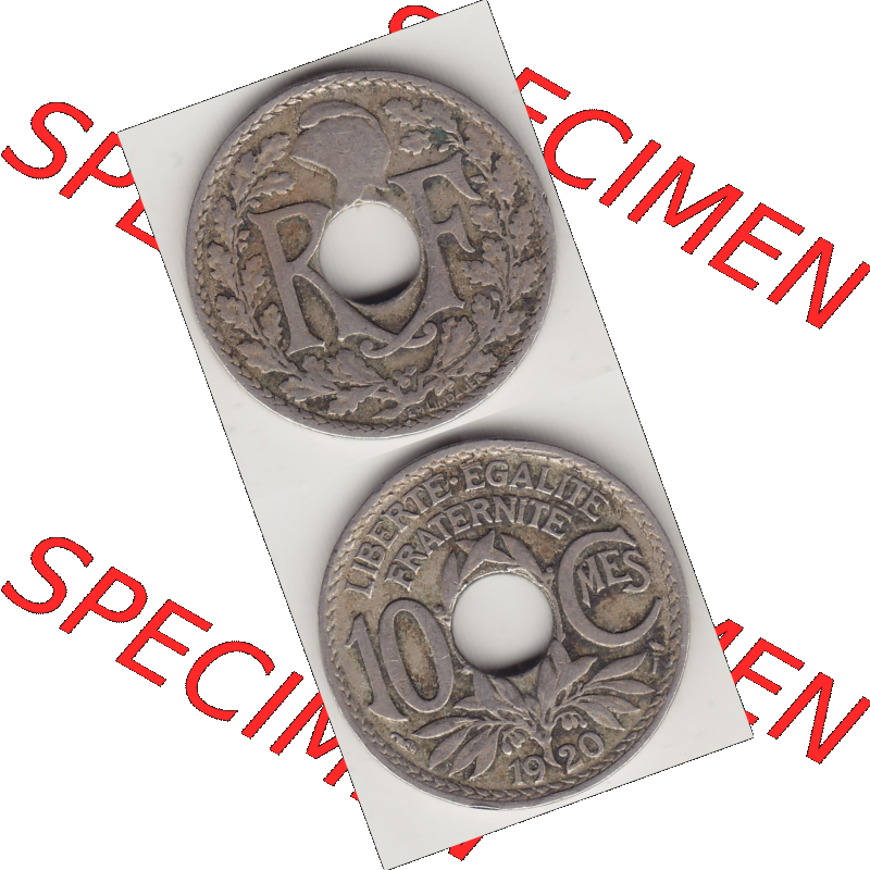 Münze Frankreich Umlaufmünzen Sammlung in PNG 1917-1938, 10 Centimes - Cmes 1920 (4) - Digitales Münzen-Bildmaterial einer französischen Francs Münze aus Frankreich... Sammlung