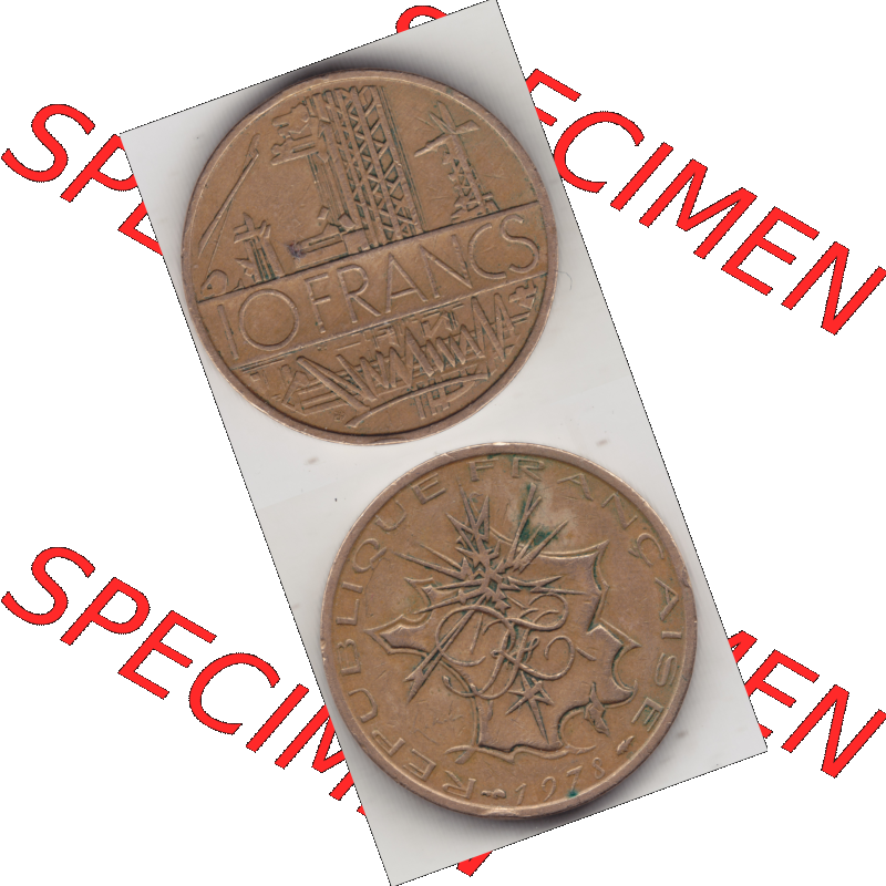 Münze Frankreich Umlaufmünzen Sammlung in PNG 1974-1987, 10 Franken-Francs 1978 III. (4) - Digitales Münzen-Bildmaterial einer französischen Francs Münze... Sammlung