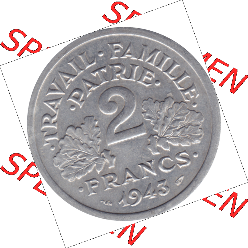Münze Frankreich Umlaufmünzen Sammlung in PNG 1943-1944, 2 Francs, Franken 1943-01 (5) - Digitales Münzen-Bildmaterial einer französischen Francs Münze aus... Sammlung