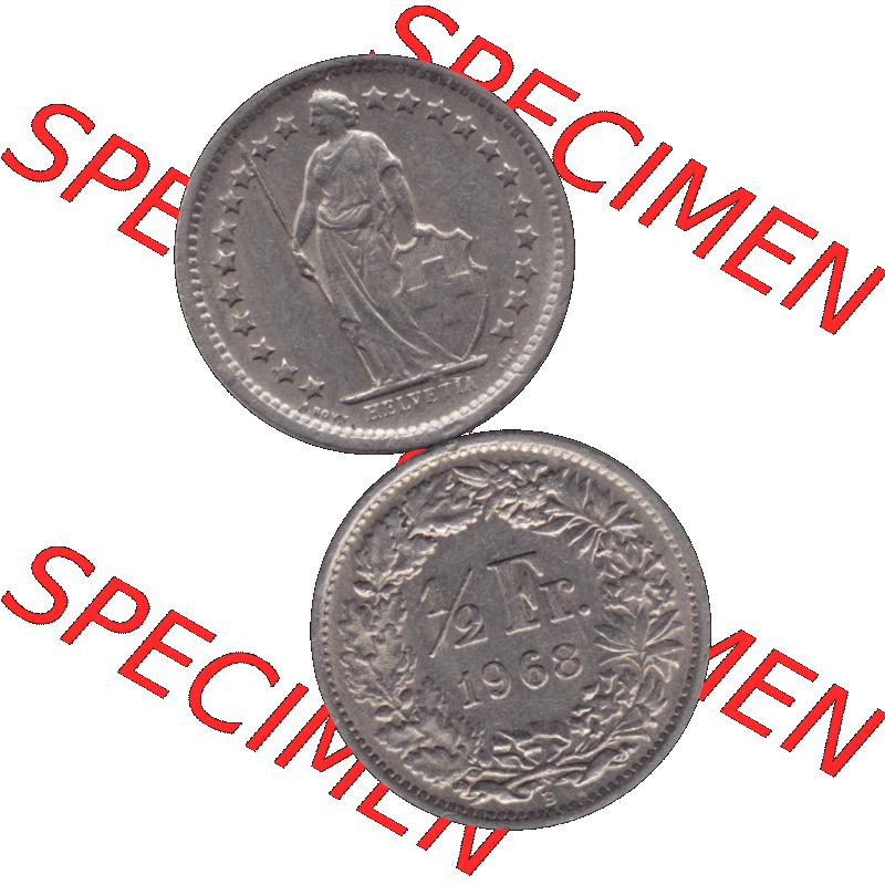 Alte Münze Schweiz in original Farbgebung vom Scanner transparenten PNG 1968-1982, 1/2 (halber) Franken B 1968-03. Vorderseite und Rückseite der Münze Umlaufmünze... Sammlung