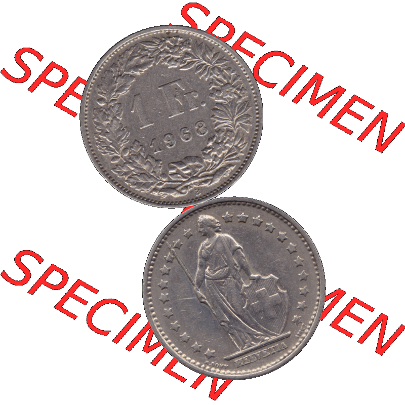 Alte Münze Schweiz in original Farbgebung vom Scanner transparenten PNG 1968-1982, 1 Franken B 1968-02 (16). Digitales Münzen-Bildmaterial der 1/Ein Franken Münze... Sammlung