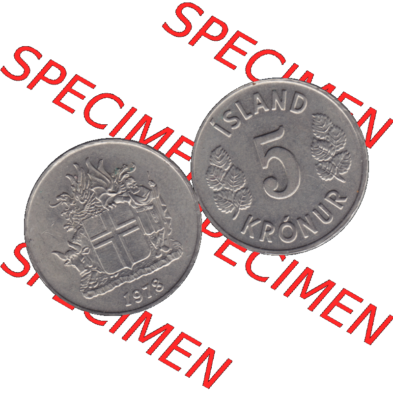 Alte Münze Island Umlaufmünze 1969-1980, 5 Kronur, Kronen 1978-01. Vorderseite und Rückseite der Münze aus Island horizontal auf einen digitalen Bild der alten isländischen... Sammlung
