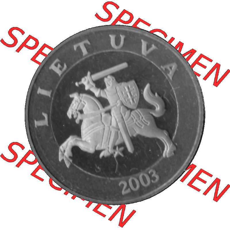 Alte Münze Litauen Kursmünzensatz 1998-2014, 2 Litai 2003-01 Graustufen. Vorderseite in Graustufen der litauischen Münze 2003, auf einen digitalen PNG-Bild der alten Münze... Sammlung