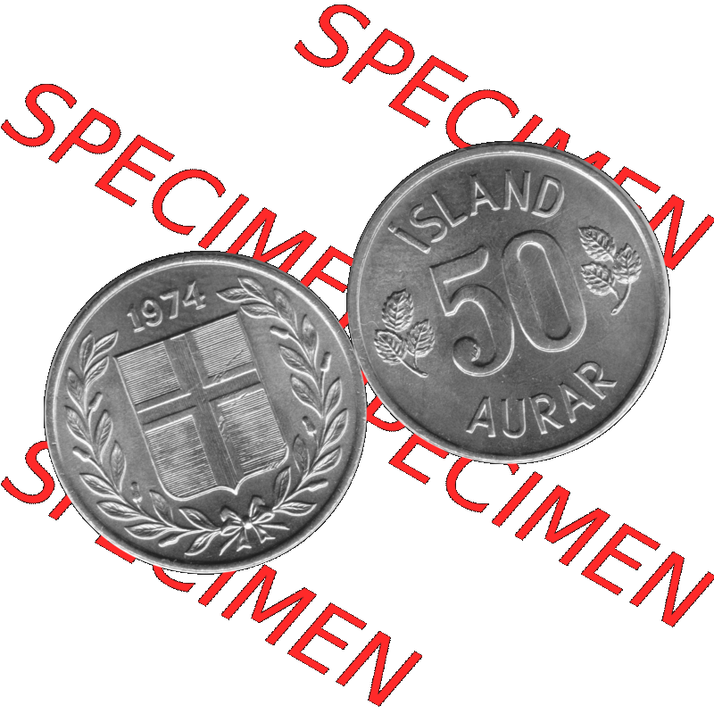 Alte Münze Island Umlaufmünze 1969-1974, 50 Aurar, Fünfzig Aura 1974-01 Graustufen. Vorderseite und Rückseite der Münze / Kursmünze aus Island,... Sammlung