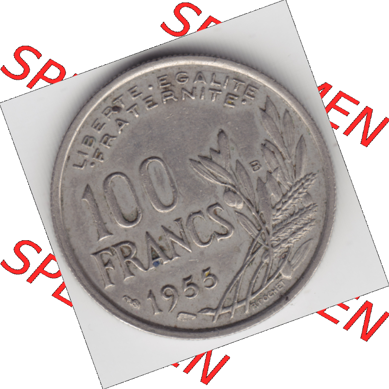 Münze Frankreich Umlaufmünzen Sammlung in PNG 1954-1958; 100 Francs, Franken Typ I. 1955 (1) - Digitales Münzen-Bildmaterial einer französischen Francs Münze... Sammlung