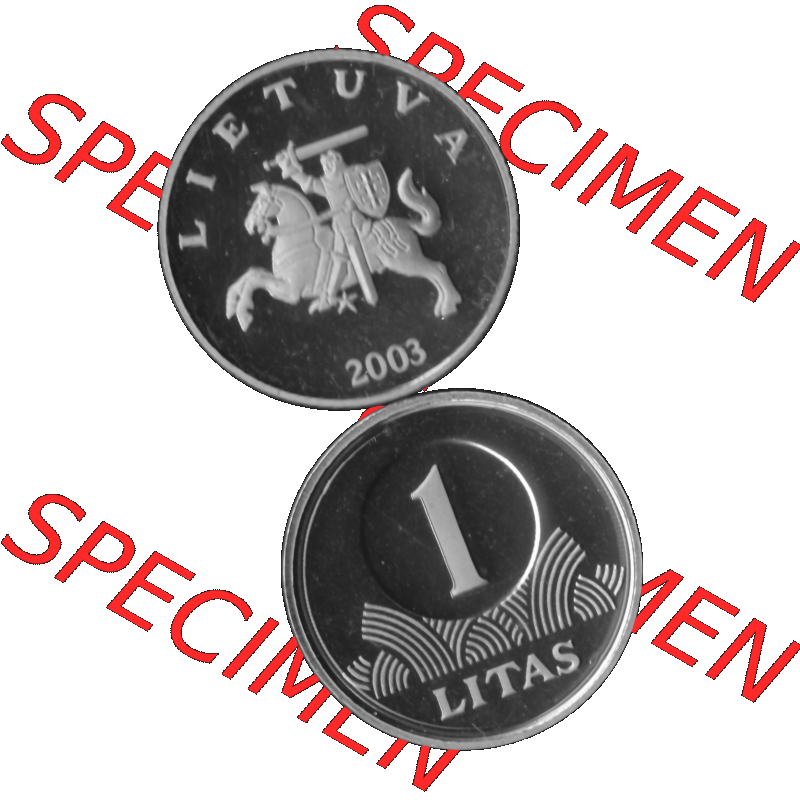 Alte Münze Litauen Kursmünzensatz 1997-2014, 1 Litas 2003-01 Graustufen. Vorderseite und Rückseite in Graustufen der litauischen KMS-Münze 2003, vertikal auf einen... Sammlung