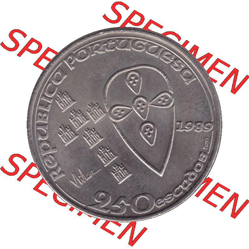 Alte Gedenkmünze aus Portugal als PNG-Grafik 1989, 250 Escudos, Batalha de Ourique, Schlacht von Ourique. Vorderseite der 250 Escudo Gedenkmünze aus Portugal vor Einführung... Sammlung