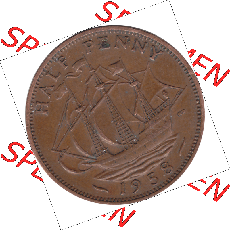Münzen Großbritannien Umlaufmünzen Sammlung in PNG 1954-1970, Half Penny, Halber Pence 1958-01, Elisabeth II. (6) - Digitales Münzen-Bildmaterial... Sammlung