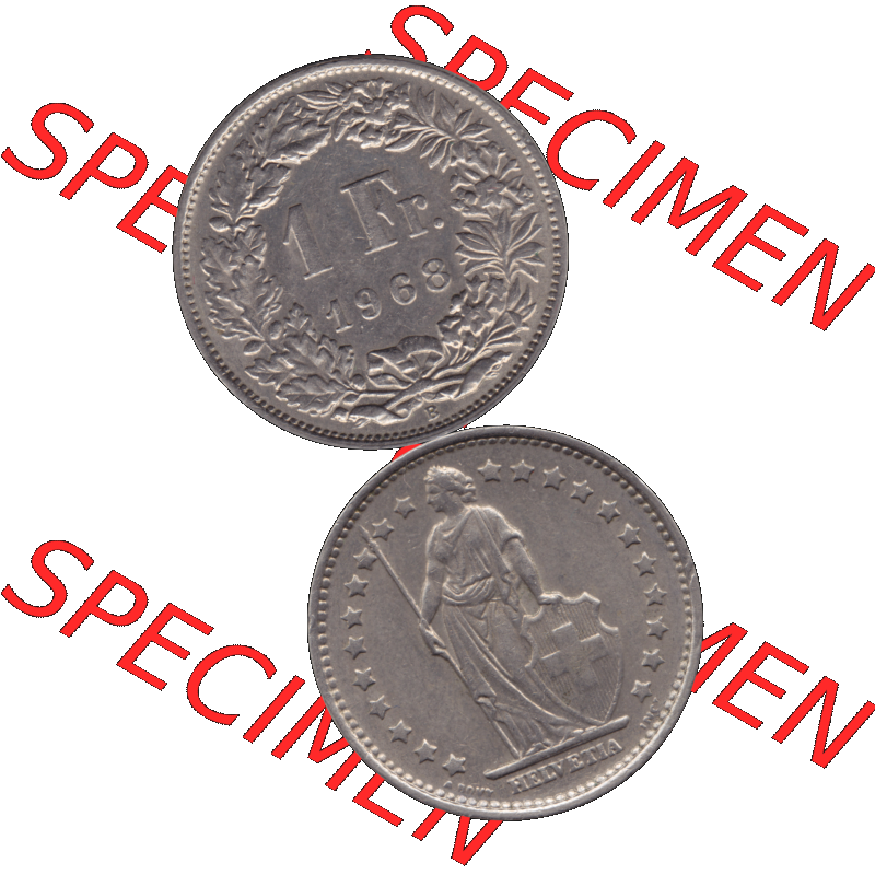 Alte Münze Schweiz in original Farbgebung vom Scanner transparenten PNG 1968-1982, 1 Franken B 1968-01 (16). Digitales Münzen-Bildmaterial der 1/Ein Franken Münze... Sammlung