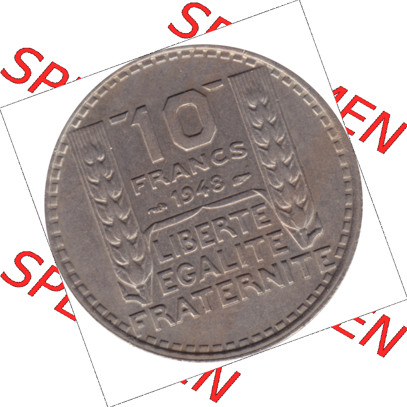 Münze Frankreich Umlaufmünzen Sammlung in PNG 1947-1949, 10 Francs, Franken 1948-01 (5) - Digitales Münzen-Bildmaterial einer französischen Francs Münze aus... Sammlung