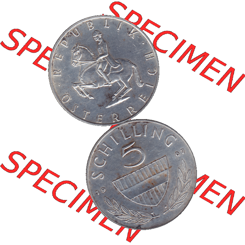 Alte Münze 5 / Fünf Schilling Österreich in original Farbgebung von Scanner transparenten PNG 1960-1968, 5 Fünf Schilling 1967-01, 5,20 Gramm 640er Silber,... Sammlung