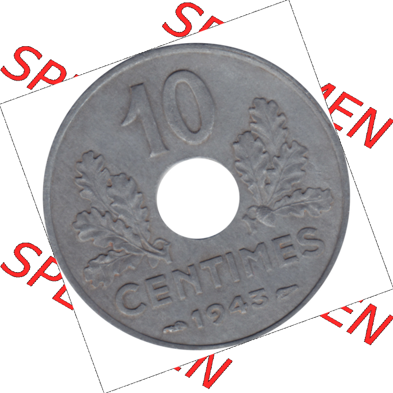 Münze Frankreich Umlaufmünzen Sammlung in PNG 1941-1943, 10 Centimes, Etat Francais 1943-01 (5) - Digitales Münzen-Bildmaterial einer französischen Francs Münze... Sammlung
