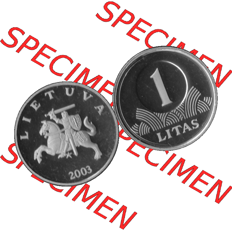 Alte Münze Litauen Kursmünzensatz 1997-2014, 1 Litas 2003-01 Graustufen. Vorderseite und Rückseite der Münze / Kursmünze aus Münzensatz / KMS 2003,... Sammlung