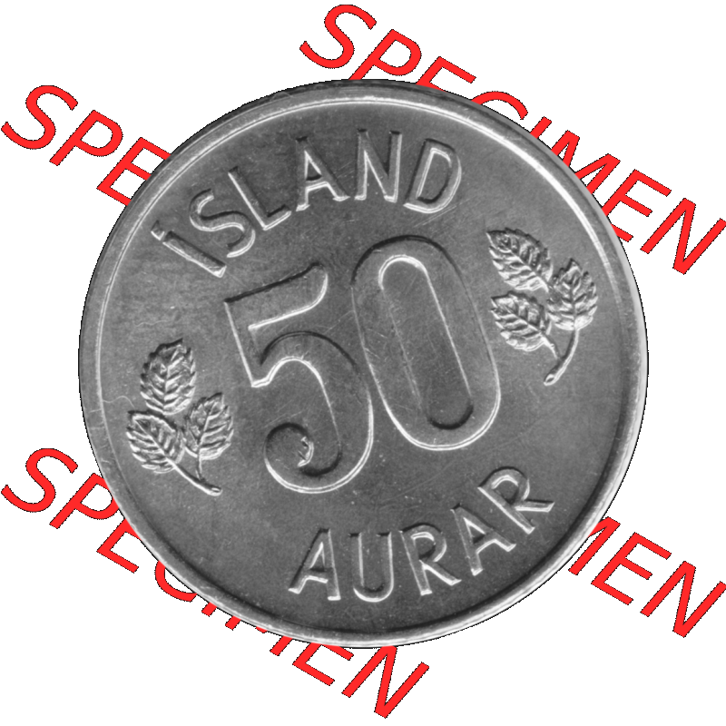 Alte Münze Island Umlaufmünze 1969-1974, 50 Aurar, Fünfzig Aura 1974-01 Graustufen. Rückseite der Umlaufmünze in Graustufen Münze aus Island auf einen digitalen... Sammlung