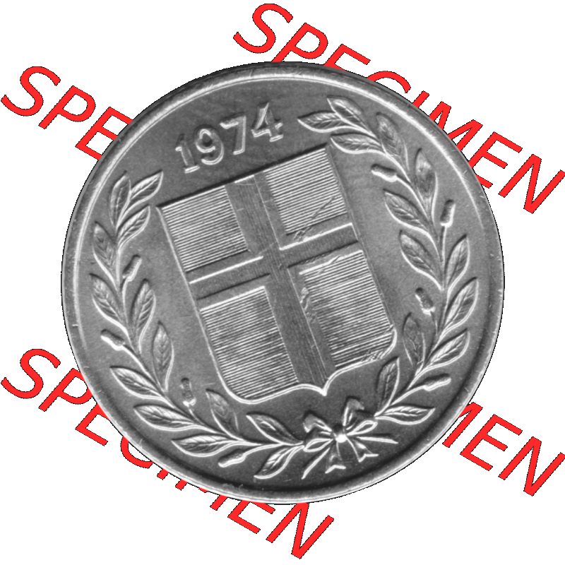 Alte Münze Island Umlaufmünze 1969-1974, 50 Aurar, Fünfzig Aura 1974-01 Graustufen. Vorderseite in Graustufen der Münze aus Island auf einen digitalen PNG-Bild der... Sammlung