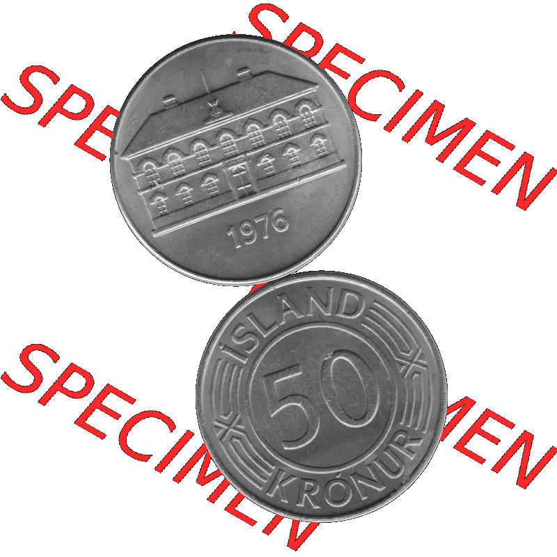 Alte Münze Island Umlaufmünze 1970-1980, 50 Krönur, Fünfzig Kronen 1976-01 Graustufen. Vorderseite und Rückseite in Graustufen der Münze aus Island,... Sammlung