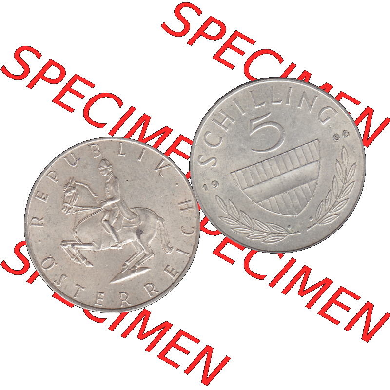 Alte Münze 5 / Fünf Schilling Österreich in original Farbgebung von Scanner transparenten PNG 1960-1968, 5 Fünf Schilling 1966-01, 5,20 Gramm 640er Silber,... Sammlung
