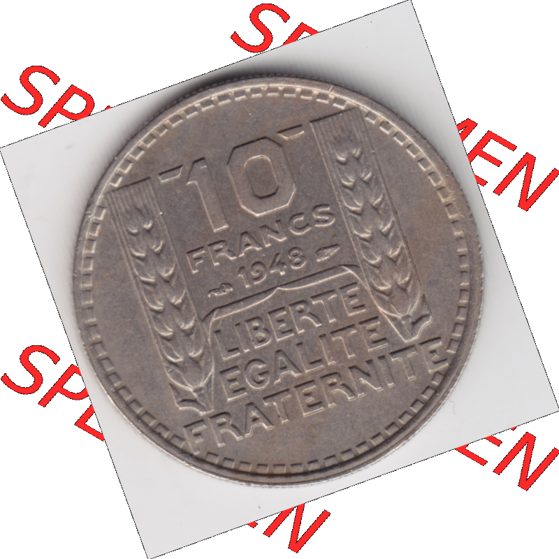 Münze Frankreich Umlaufmünzen Sammlung in PNG 1947-1949, 10 Francs, Franken 1948 (1) - Digitales Münzen-Bildmaterial einer französischen Francs Münze aus... Sammlung