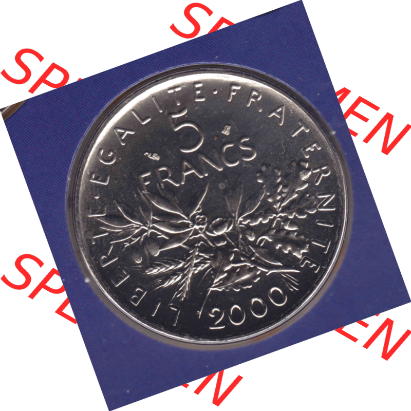 Münze Frankreich aus KMS Umlaufmünzen Sammlung in PNG 2000, 5 Francs (1) - Digitales Münzen-Bildmaterial einer französischen Francs Münze aus Frankreich aus KMS... Sammlung