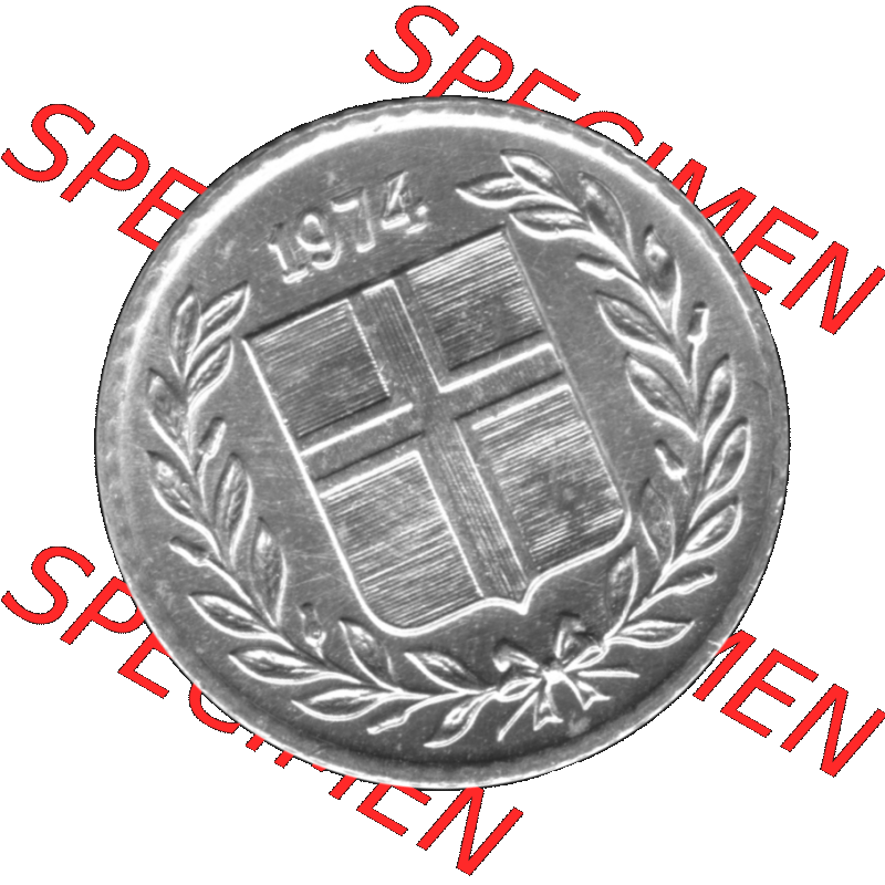Alte Münze Island Umlaufmünze 1970-1974, 10 Aurar, Zehn Aura 1974-01 Graustufen. Vorderseite in Graustufen der Münze aus Island auf einen digitalen PNG-Bild der alten... Sammlung