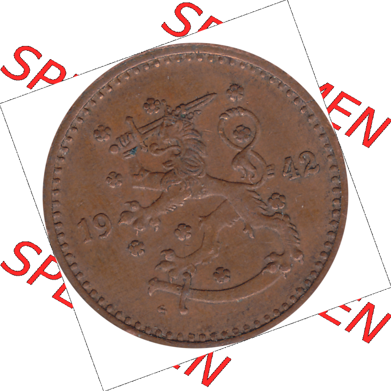 Münze Finnland / SUOMI Umlaufmünzen Sammlung in PNG 1940-1951, 1 finnische Mark, Markka, Kupfer 1942-1 (5) - Digital Münzen-Bildmaterial einer Münze... Sammlung