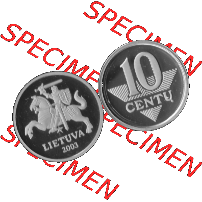 Alte Münze Litauen Kursmünzensatz 1997-2014, 10 Centu 2003-01 Graustufen. Vorderseite und Rückseite der Münze / Kursmünze aus Münzensatz / KMS 2003,... Sammlung