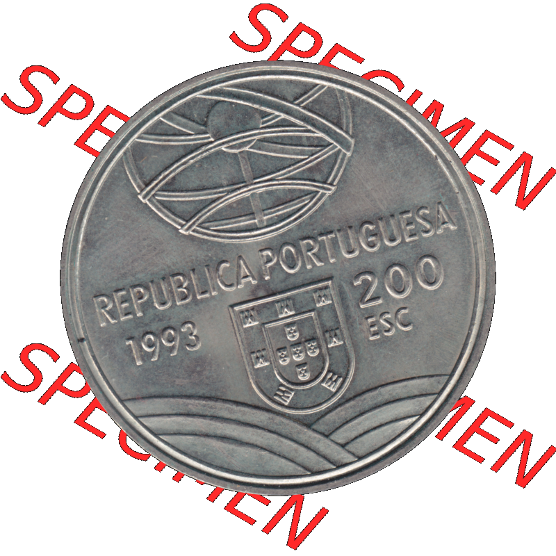 Alte Gedenkmünze aus Portugal als PNG-Grafik 1993, 200 Escudos, Espingarda 1543-1575. Vorderseite der 200 Escudo Gedenkmünze aus Portugal vor Einführung der Euromünzen... Sammlung