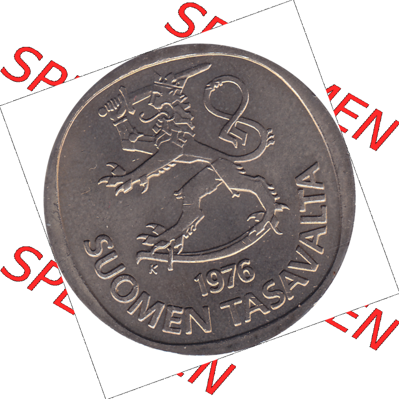 Münze Finnland / SUOMI Umlaufmünzen Sammlung in PNG 1969-1993, 1 Finnische Mark, Markka 1976-1, SUOMEN TASAVALTA (5) - Digital Münzen-Bildmaterial einer Münze... Sammlung