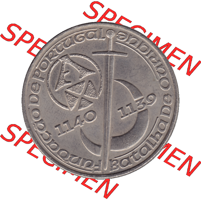 Alte Gedenkmünze aus Portugal als PNG-Grafik 1989, 250 Escudos, Batalha de Ourique, Schlacht von Ourique. Rückseite der portugiesischen Gedenkmünze aus Portugal... Sammlung