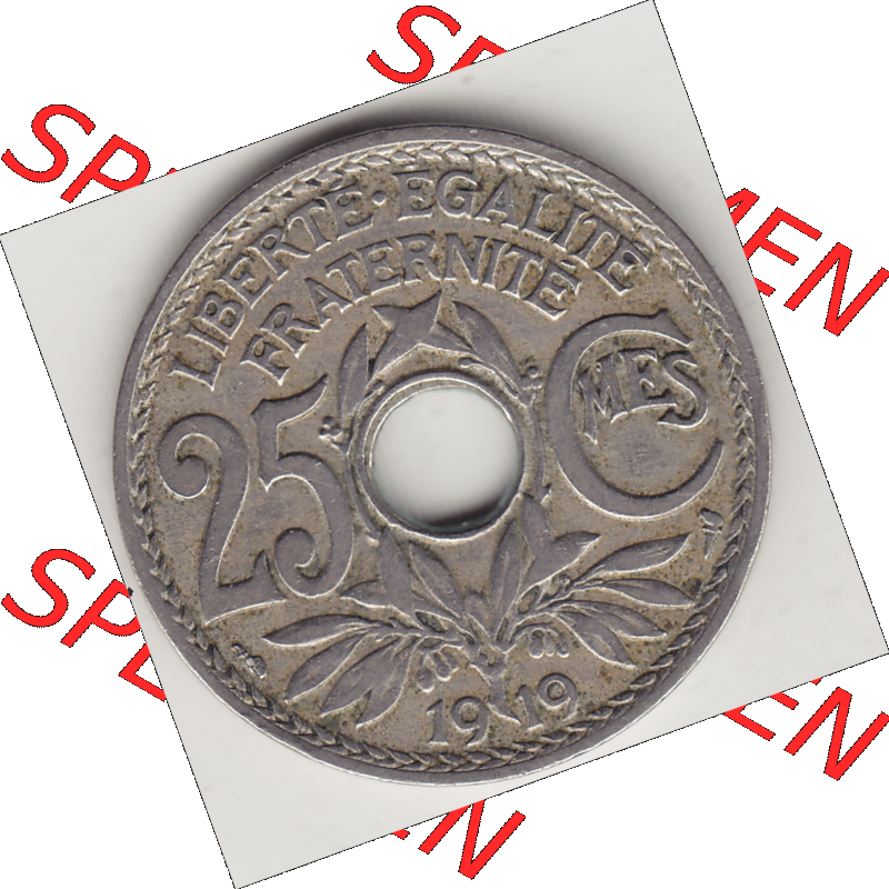 Münze Frankreich Umlaufmünzen Sammlung in PNG 1917-1937, 25 Cmes, Centimes 1919-1 LIBERTE EGALITE FRATERNITE (2) - Digitales Münzen-Bildmaterial einer französischen... Sammlung