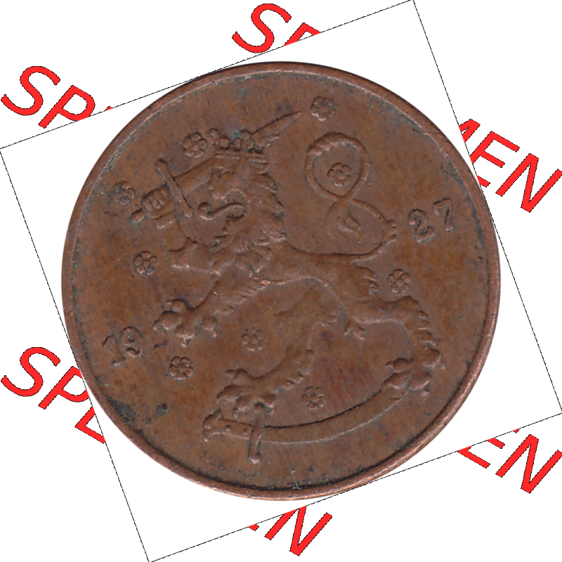 Münze Finnland / SUOMI Umlaufmünzen Sammlung in PNG 1918-1940, 5 Penny, Penniä 1927 (5) - Digital Münzen-Bildmaterial einer Münze aus Finnland in farbige... Sammlung