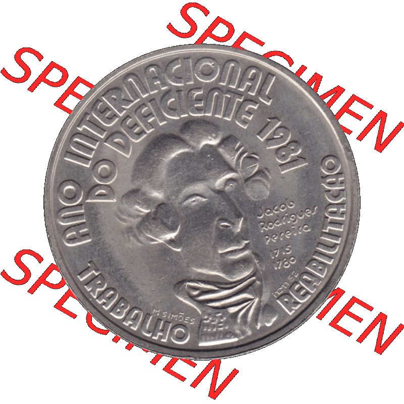 Alte Gedenkmünze aus Portugal als PNG-Grafik 1982, 100 Escudos, Ano Internacional, do Deficiente,. Rückseite der portugiesischen Gedenkmünze aus Portugal vor... Sammlung