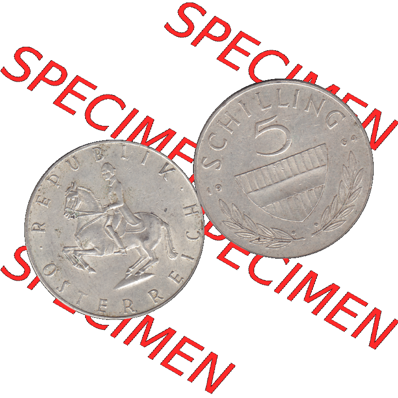 Alte Münze 5 / Fünf Schilling Österreich in original Farbgebung von Scanner transparenten PNG 1960-1968, 5 Fünf Schilling 1964-01, 5,20 Gramm 640er Silber,... Sammlung
