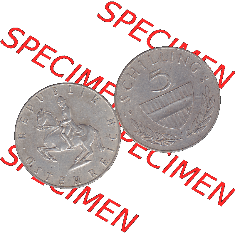 Alte Münze 5 / Fünf Schilling Österreich in original Farbgebung von Scanner transparenten PNG 1960-1968, 5 Fünf Schilling 1960-01, 5,20 Gramm 640er Silber,... Sammlung