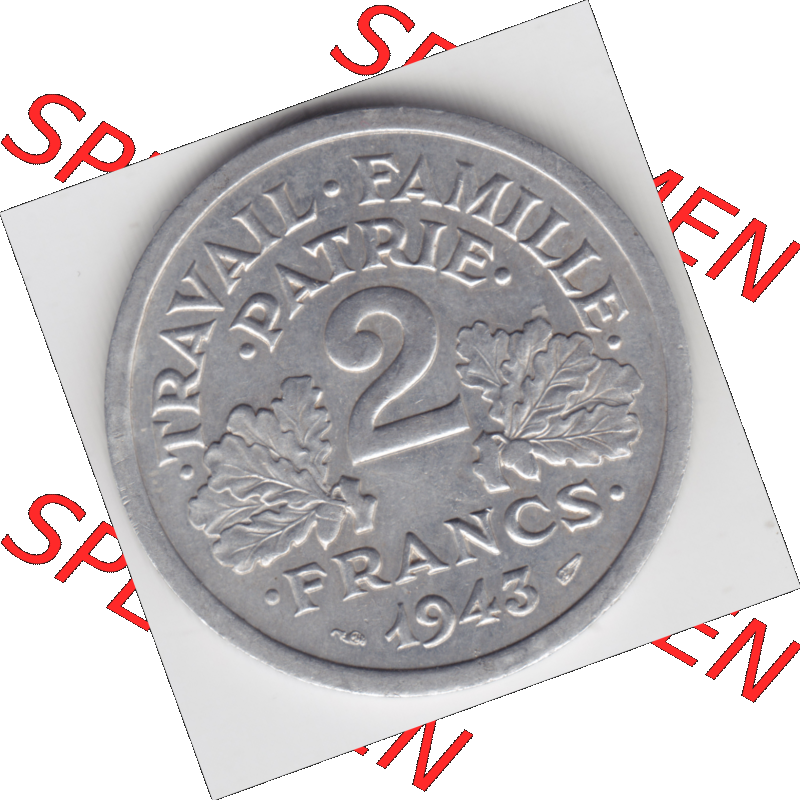 Münze Frankreich Umlaufmünzen Sammlung in PNG 1943-1944, 2 Francs, Franken 1943 (1) - Digitales Münzen-Bildmaterial einer französischen Francs Münze aus Frankreich... Sammlung