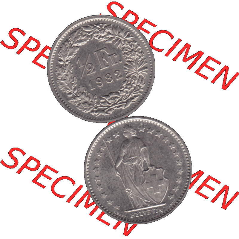 Alte Münze Schweiz in original Farbgebung vom Scanner transparenten PNG 1968-1982, 1/2 (halber) Franken B 1982-01. Erst die Rückseite Oben und dann die Vorderseite... Sammlung
