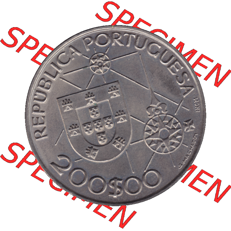 Alte Gedenkmünze aus Portugal als PNG-Grafik 1992, 200 Escudos, America 1492, Novomundo, Xpo Perens. Vorderseite der 200 Escudo Gedenkmünze aus Portugal vor Einführung... Sammlung